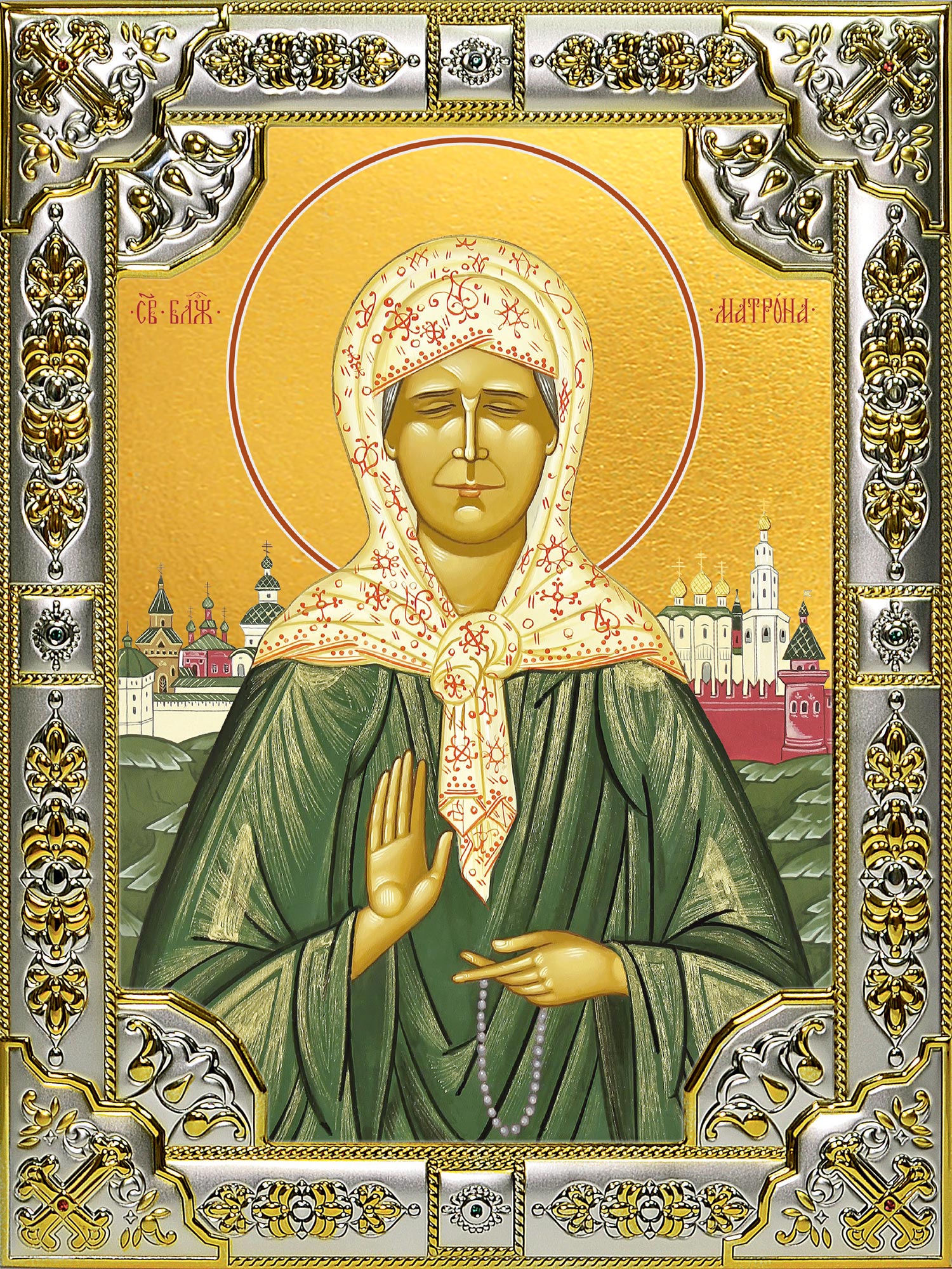 Икона освященная "Матрона Московская блаженная", 18x24 см, со стразами