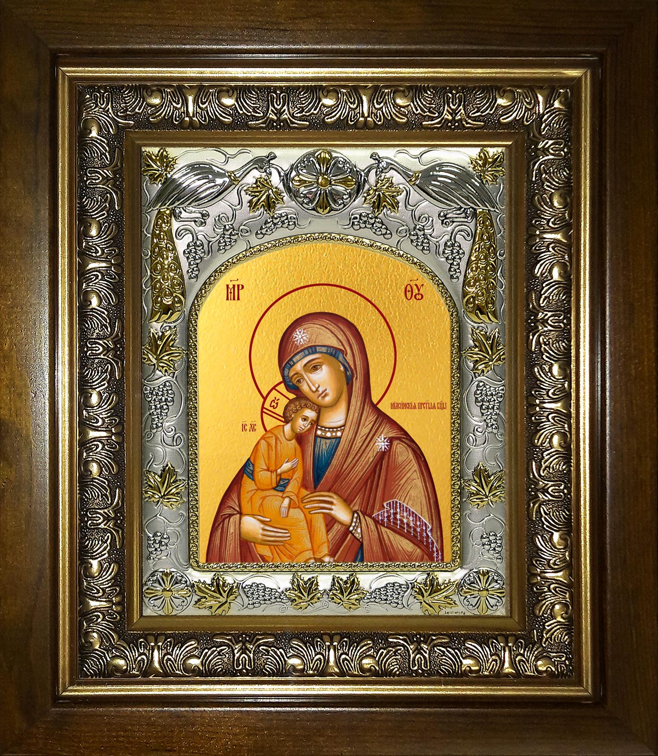Икона освященная "Миасинская икона Божией Матери", в киоте 20x24 см
