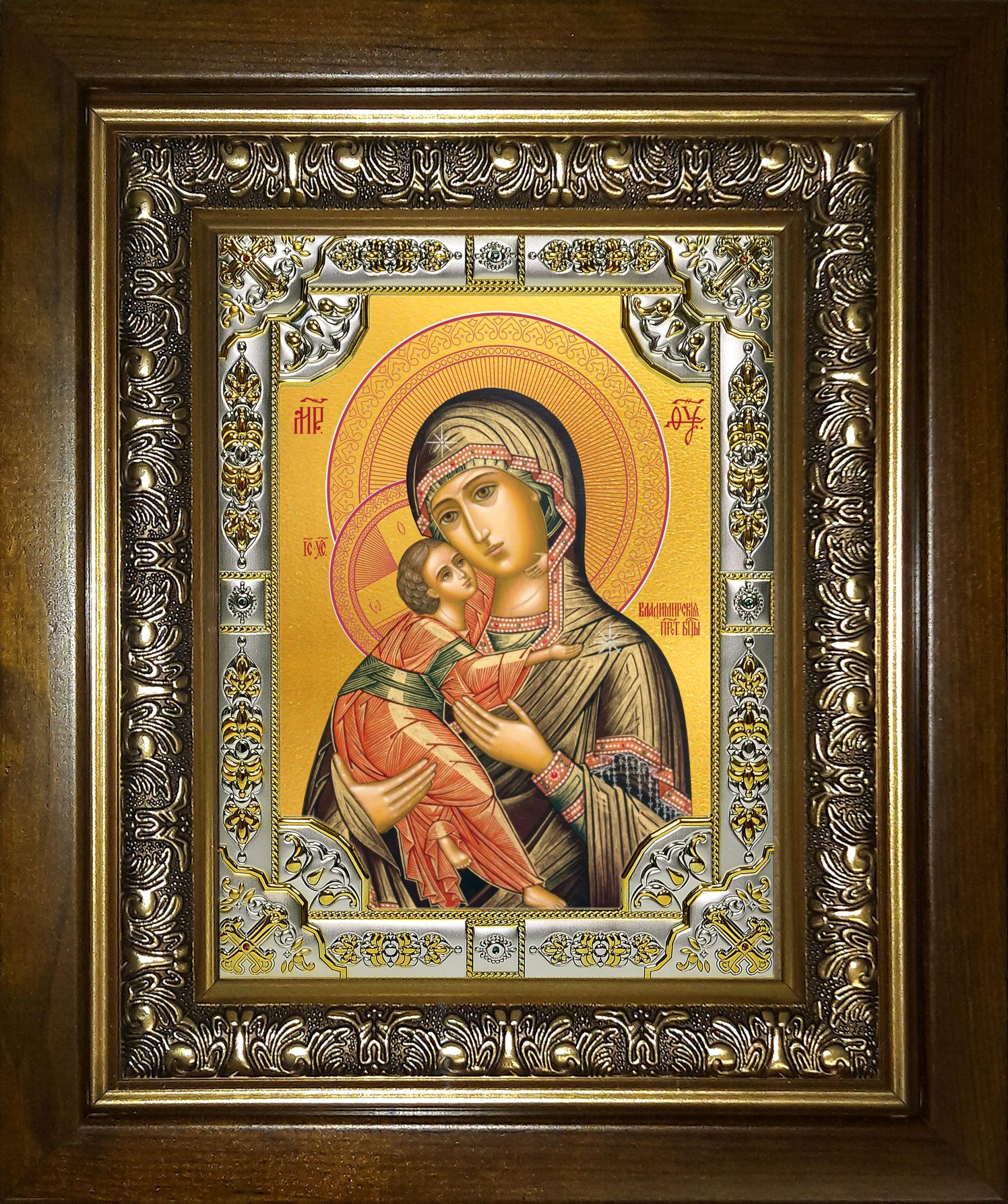 Икона освященная "Владимирская икона Божией Матери", в киоте 24x30 см
