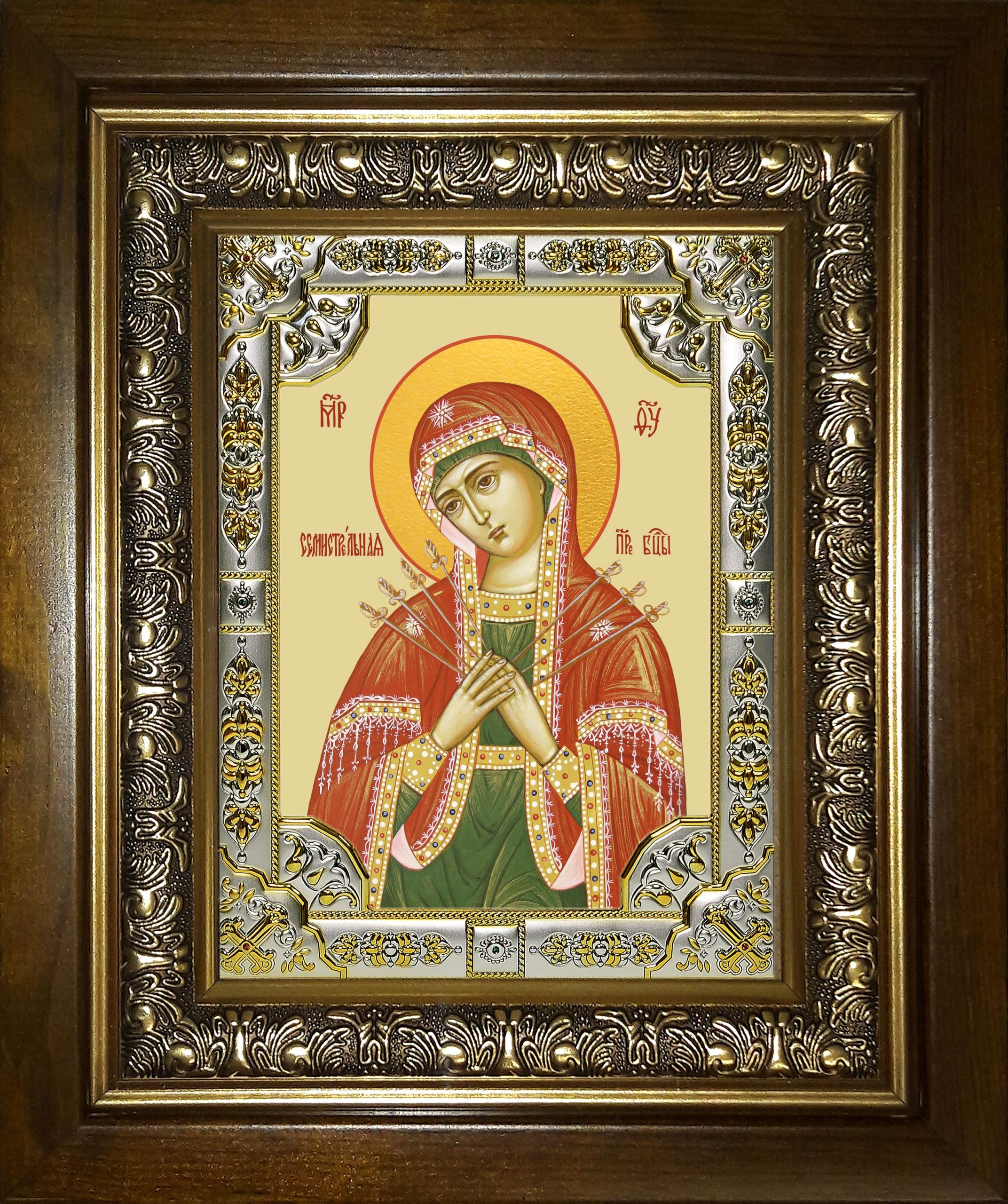 Икона освященная "Семистрельная икона Божией Матери", в киоте 24x30 см