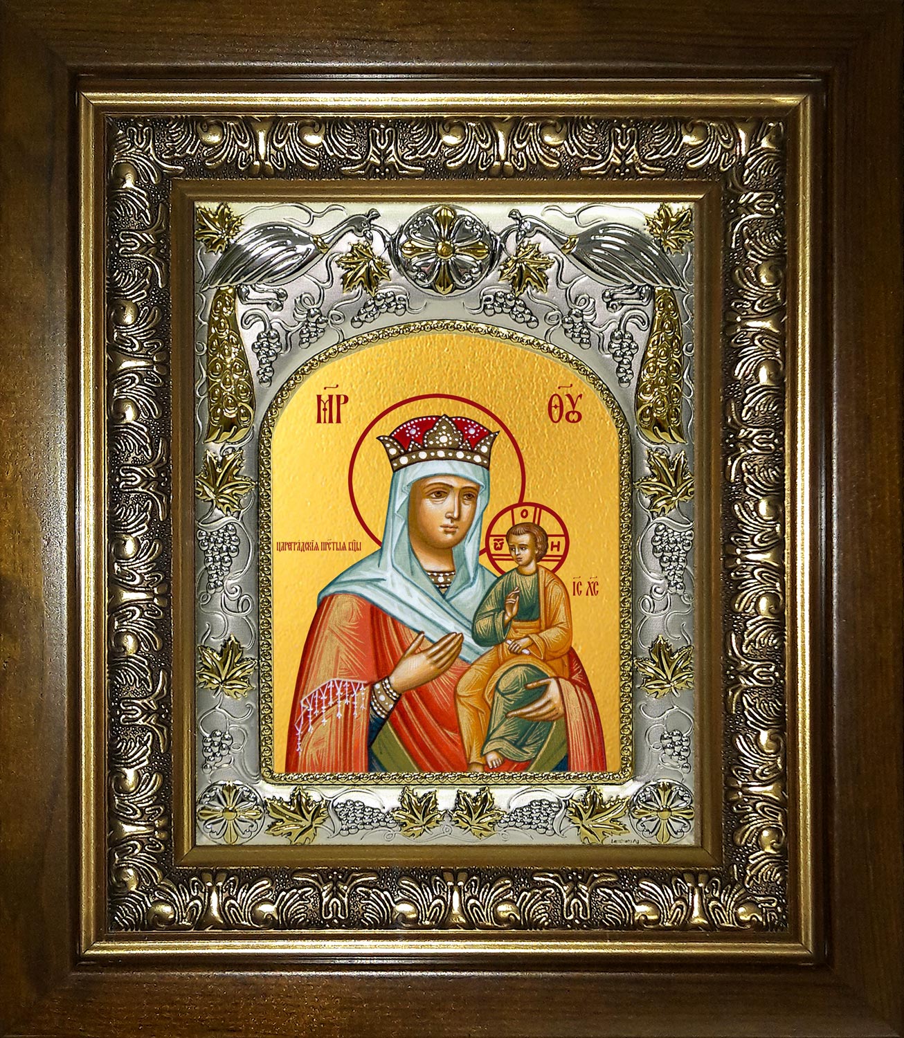 Икона освященная "Цареградская икона Божией Матери", в киоте 20x24 см