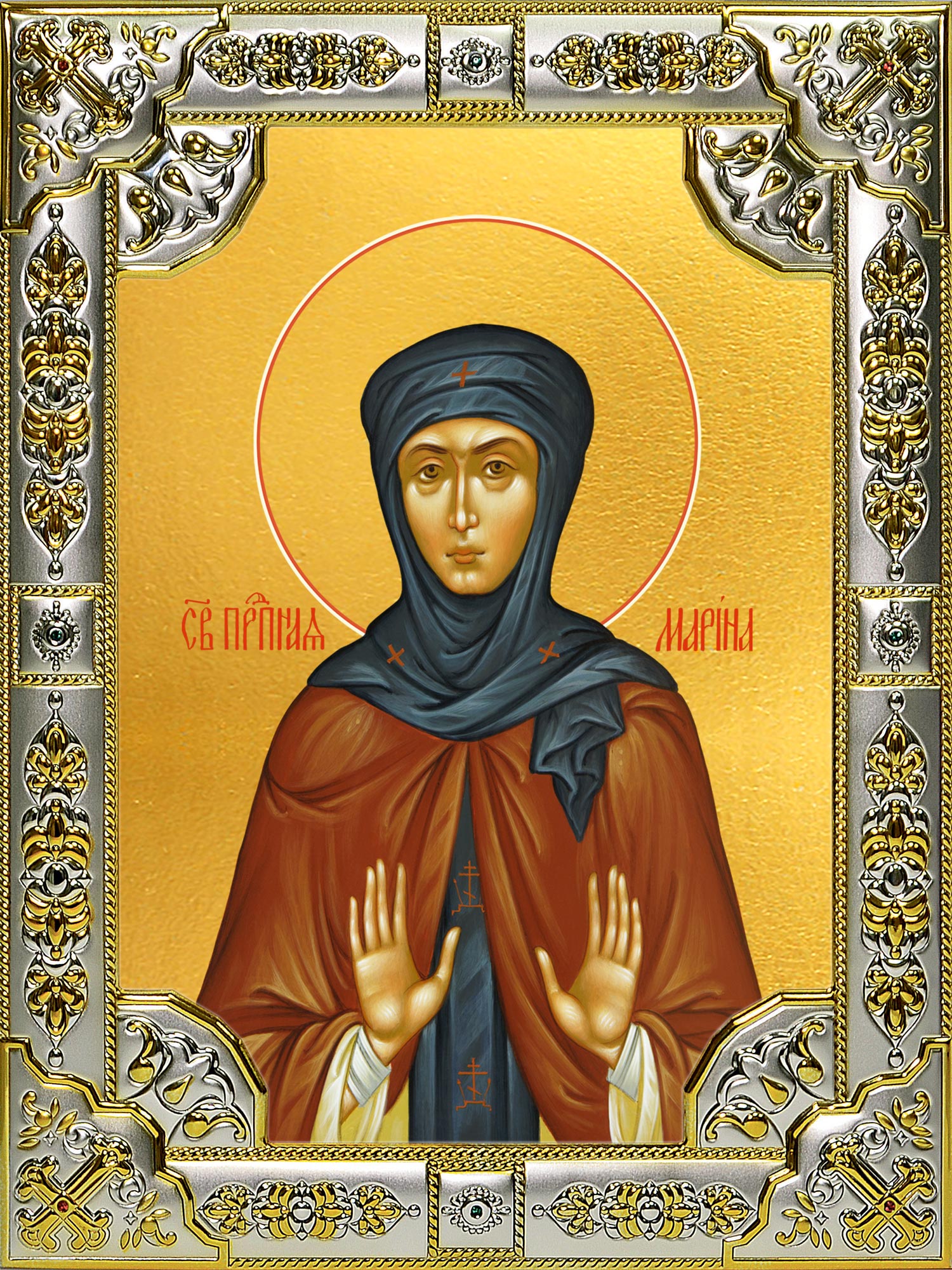 Икона освященная "Марина преподобная", 18x24 см, со стразами