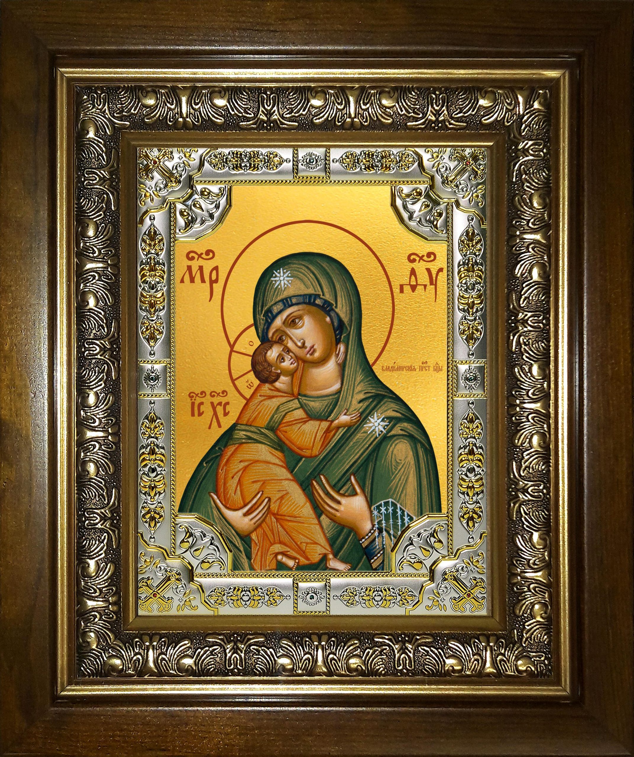 Икона освященная "Владимирская икона Божией Матери", в киоте 24x30 см