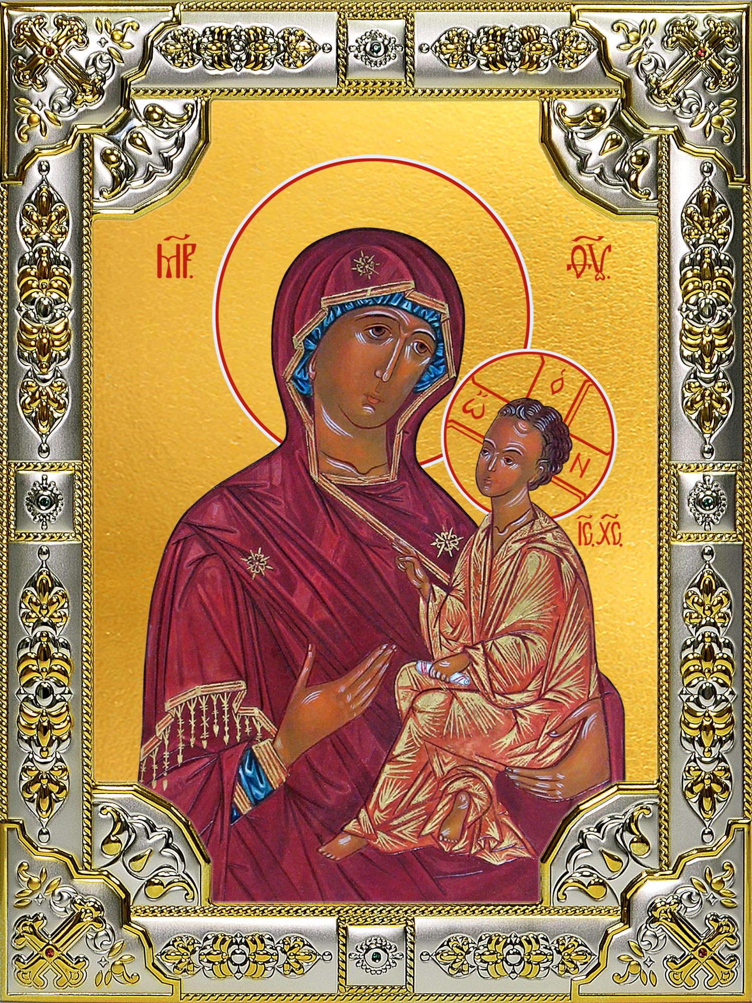 Икона освященная "Хлебная (Хлебенная) икона Божией Матери", 18x24 см, со стразами