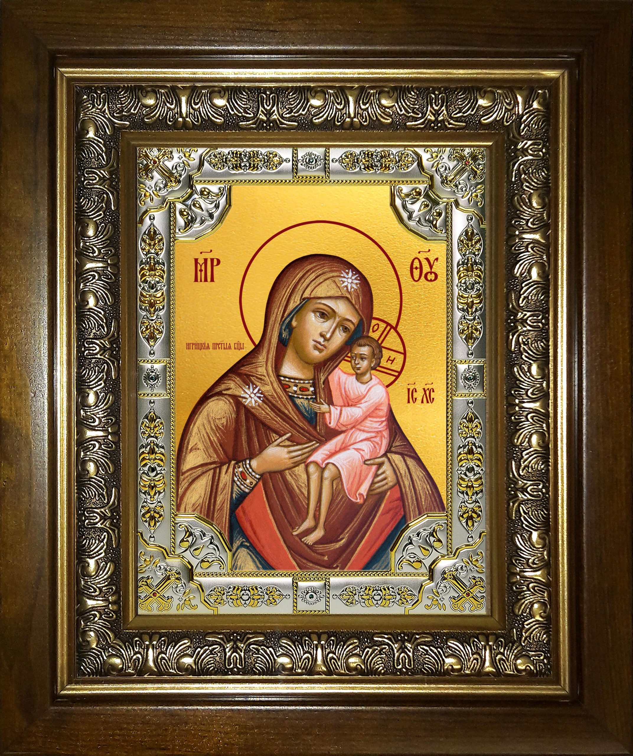 Икона освященная "Игрицкая икона Божией Матери", в киоте 24x30 см