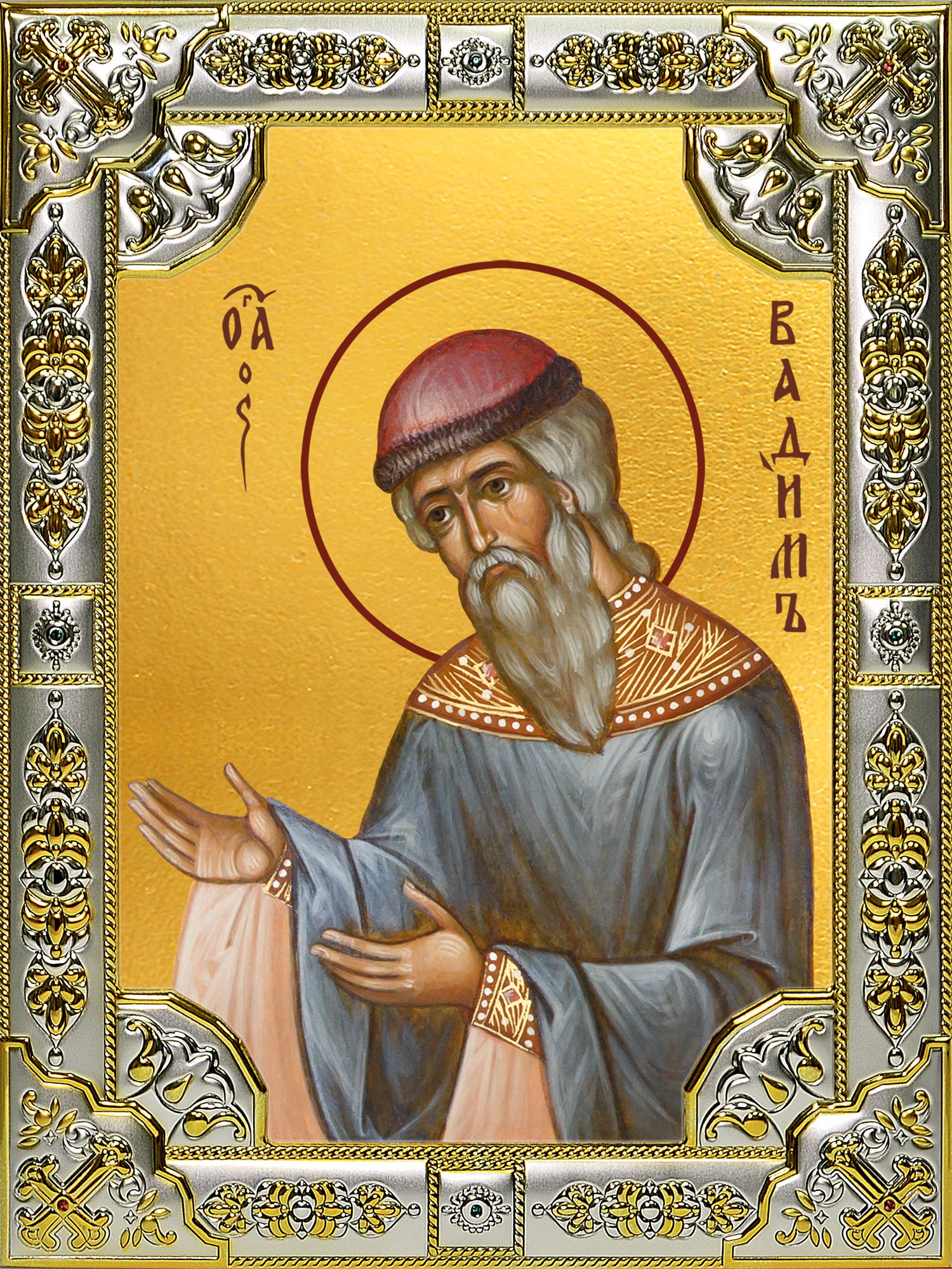 Икона освященная "Вадим Персидский архимандрит, преподобномученик", 18x24 см со стразами