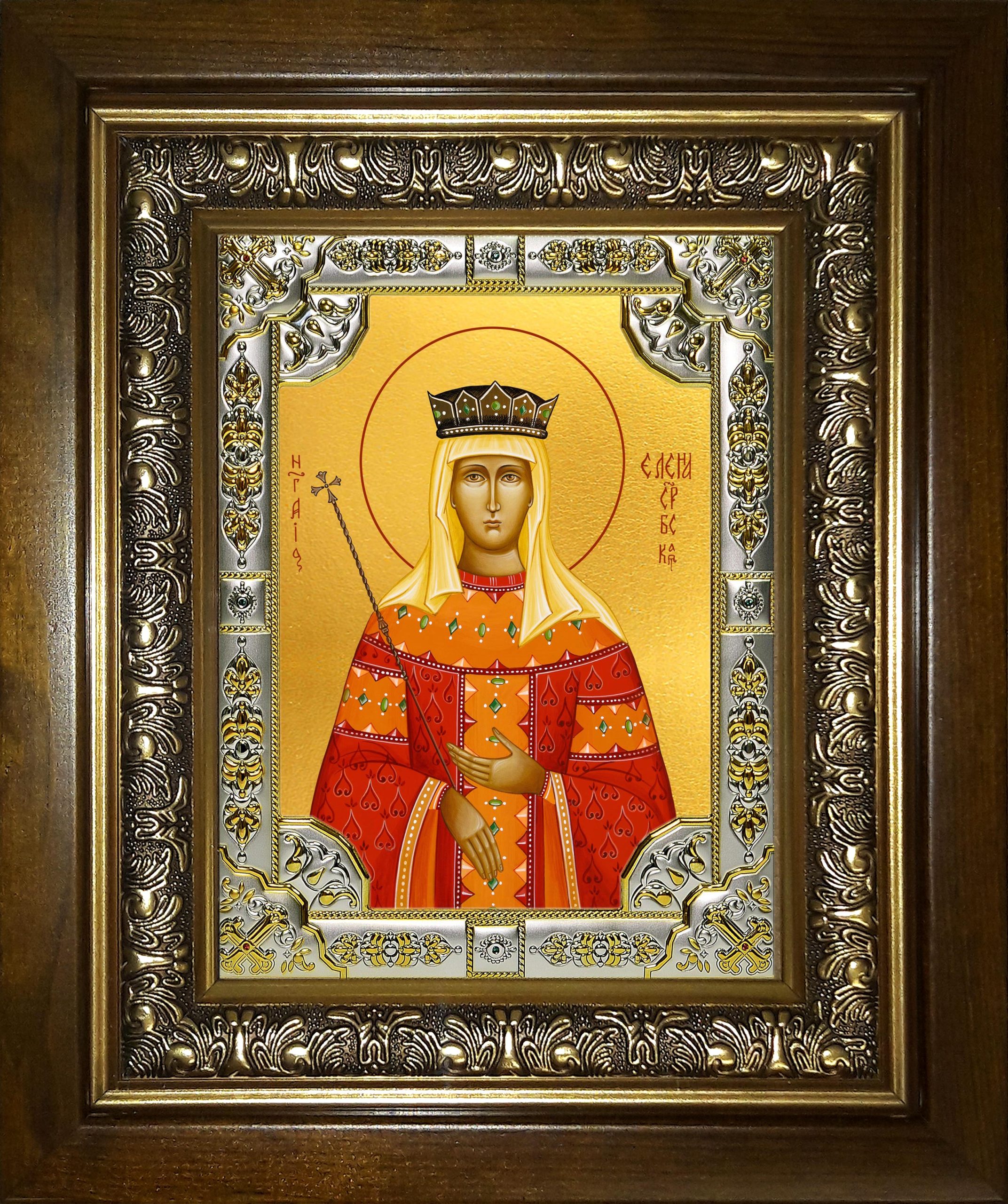 Икона освященная "Елена Сербская благоверная царица",в киоте 24x30 см