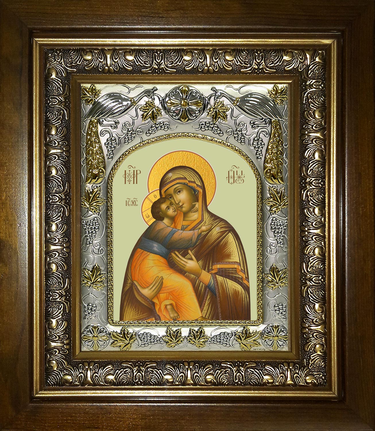 Икона освященная "Владимирская икона Божией Матери", в киоте 20x24 см