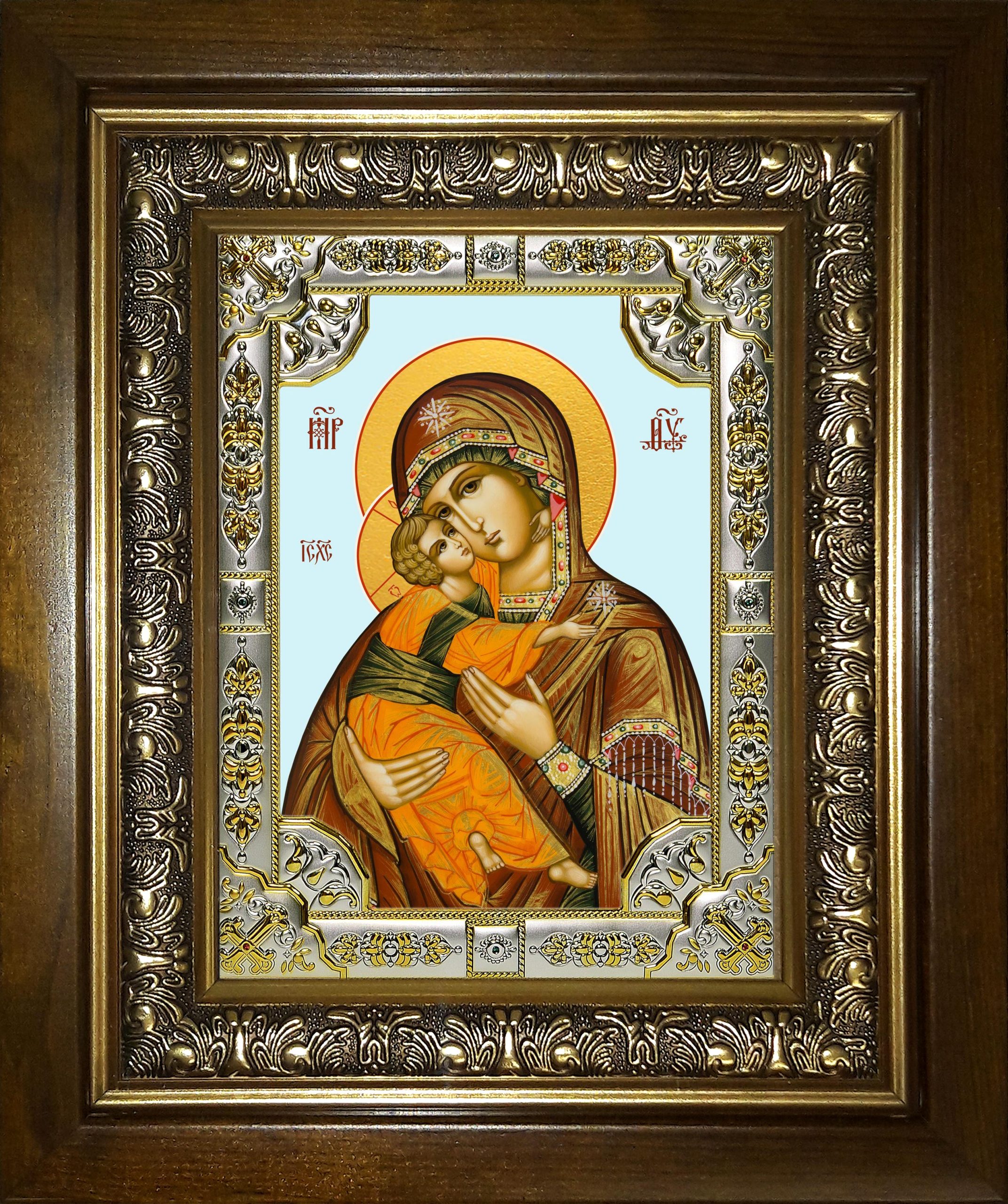 Икона освященная "Владимирская икона Божией Матери", в киоте 24x30 см