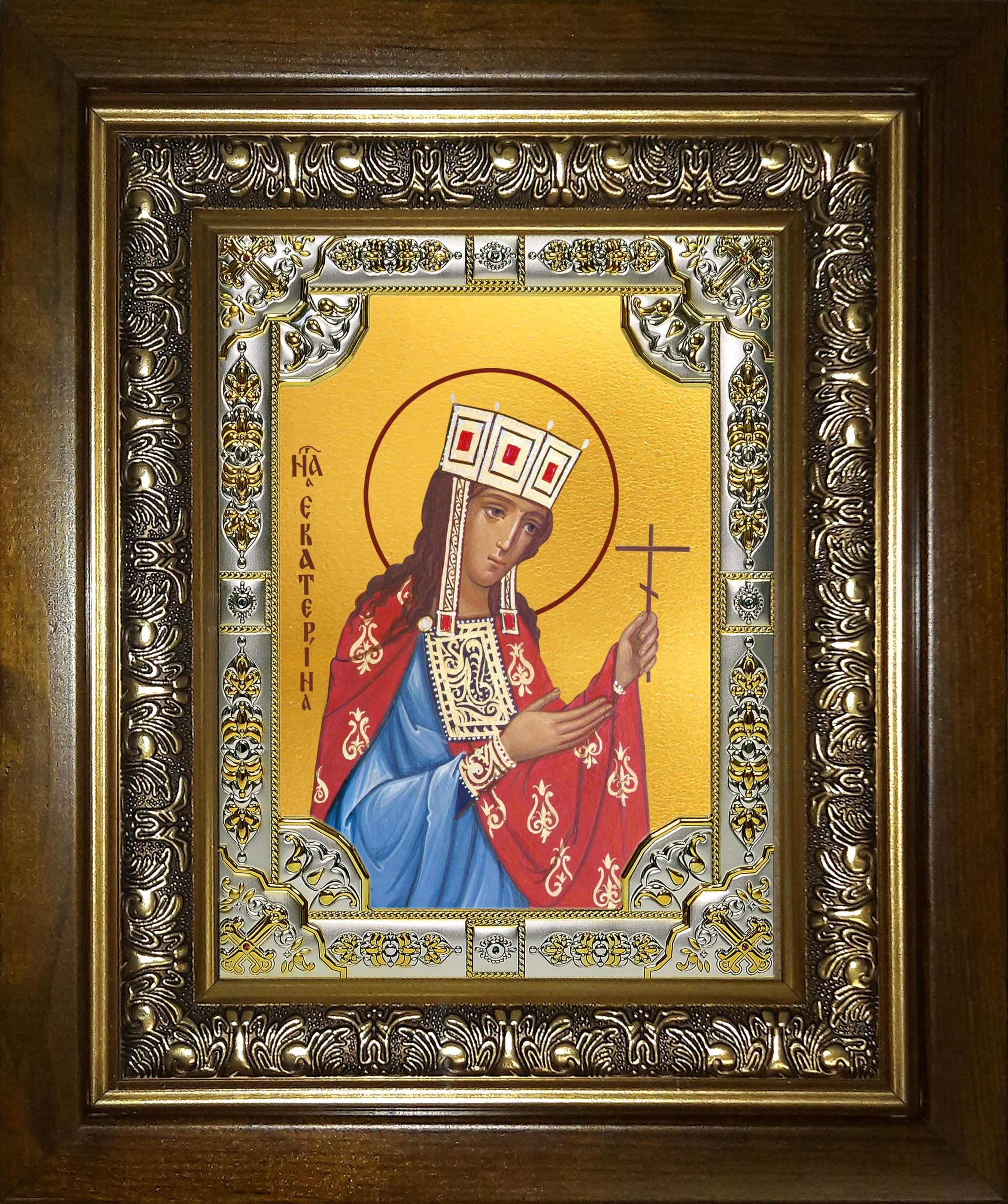 Икона освященная "Екатерина великомученица", в киоте 24x30 см