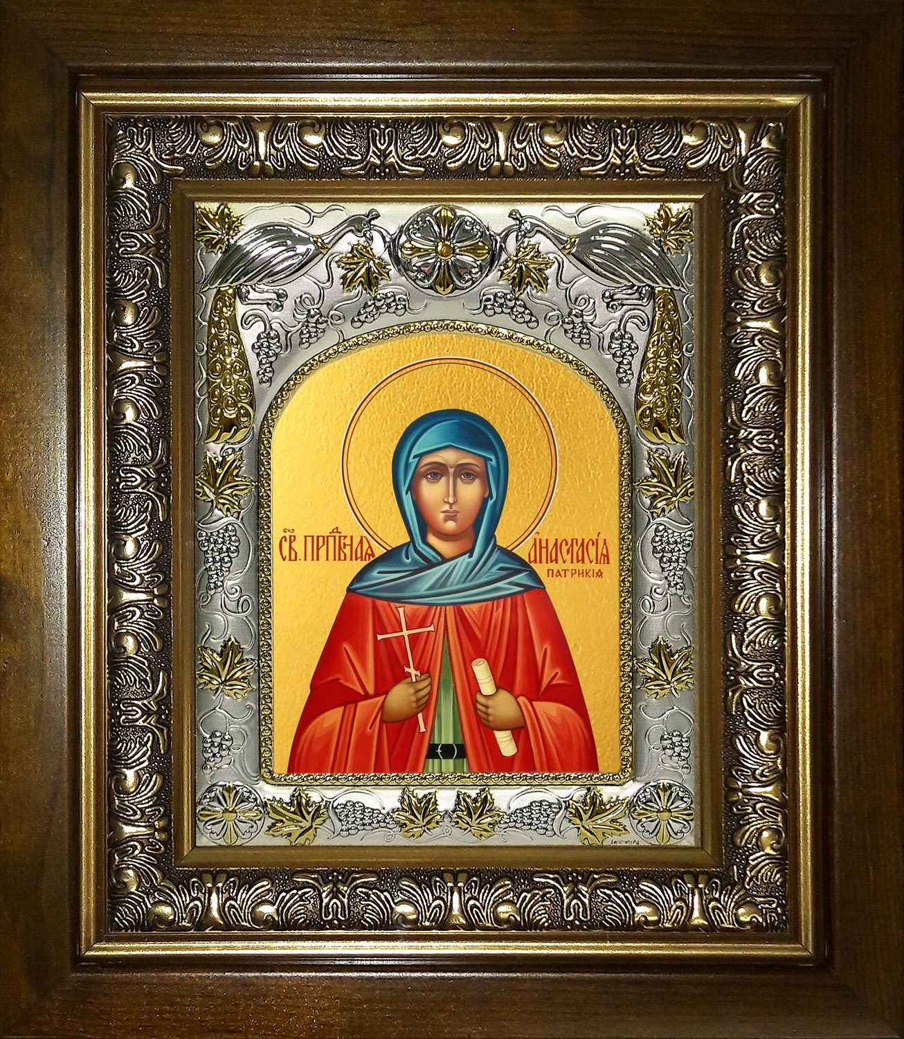 Икона освященная "Анастасия Патрикия, Александрийская, пустынница преподобная",в киоте 20x24 см