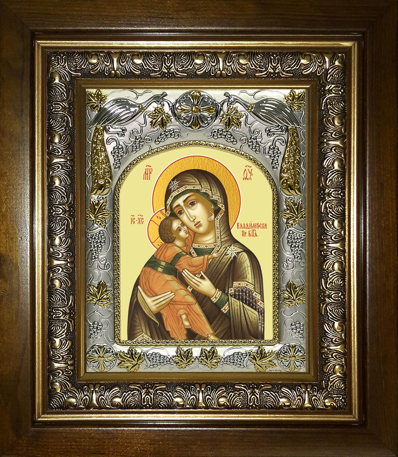 Икона освященная "Владимирская икона Божией Матери", в киоте 20x24 см