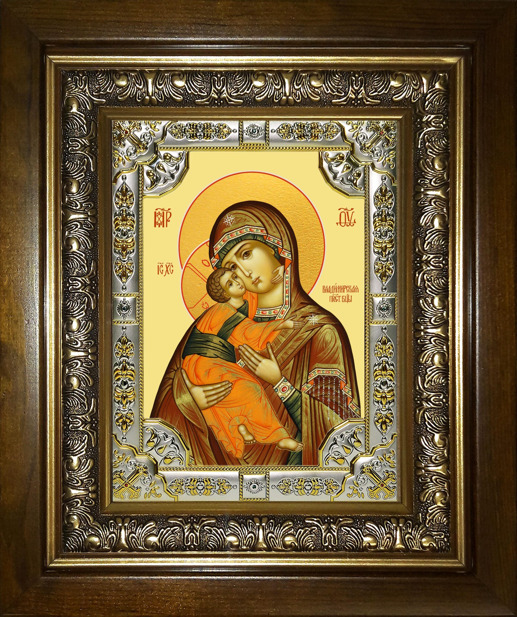 Икона освященная "Владимирская икона Божией Матери", в киоте 24x30 см