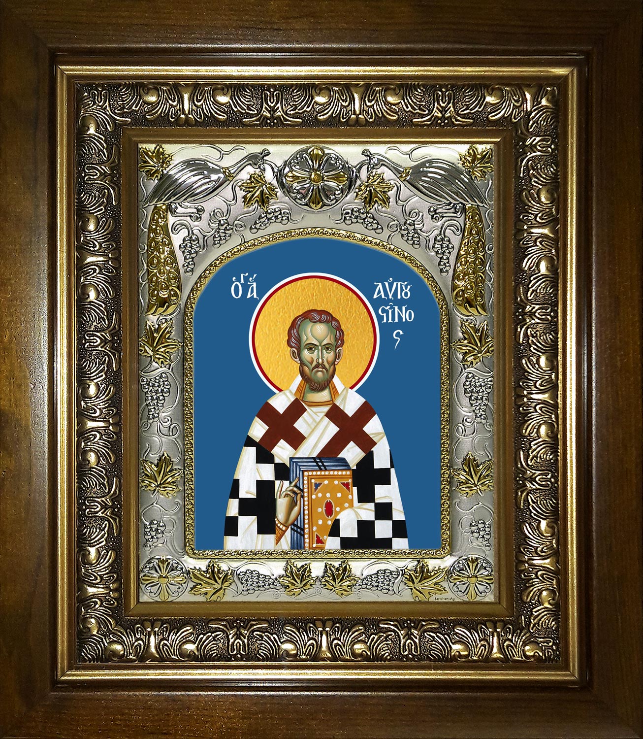 Икона освященная "Августин блаженный", в киоте 20x24 см
