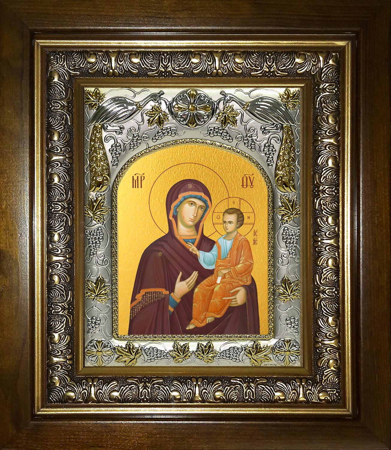 Икона освященная "Иверская икона Божией Матери", в киоте 20x24 см