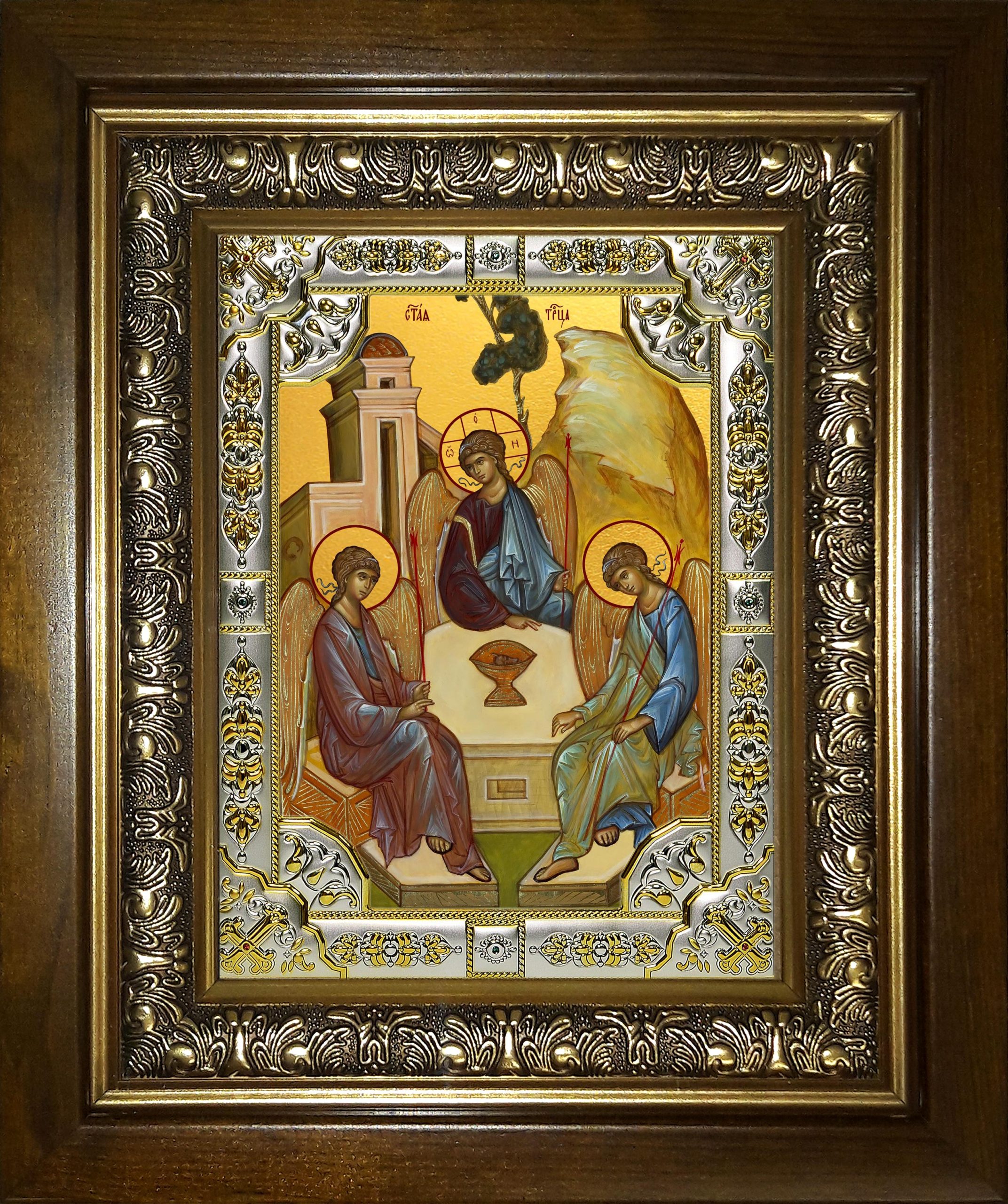 Икона освященная "Святая Троица", в киоте 24x30 см