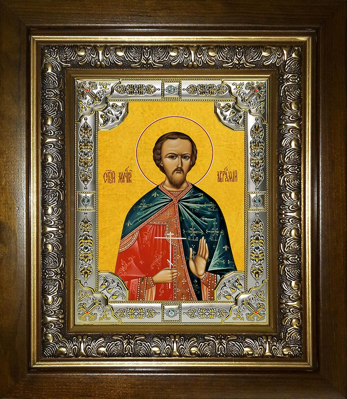 Икона освященная "Авраамий Болгарский, Владимирский мученик", в киоте 24x30 см