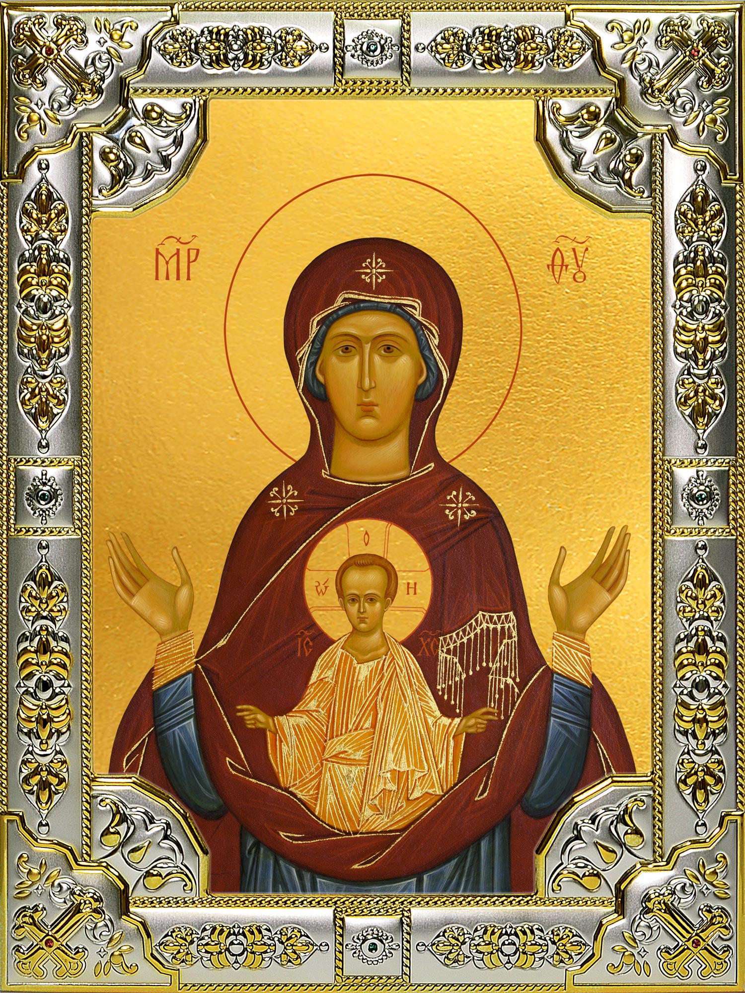 Икона освященная "Знамение, икона Божией Матери", 18x24 см, со стразами