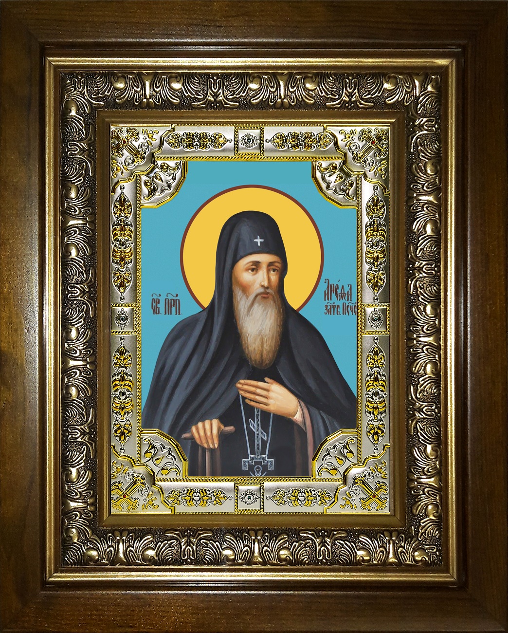 Икона освященная "Арефа Печерский", в киоте 24x30 см