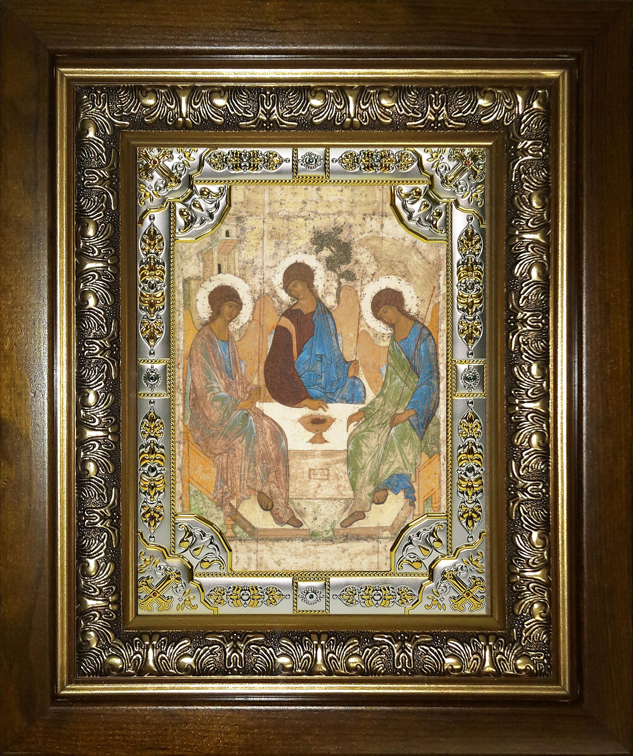 Икона освященная "Святая Троица", со стразами, в киоте 24x30 см