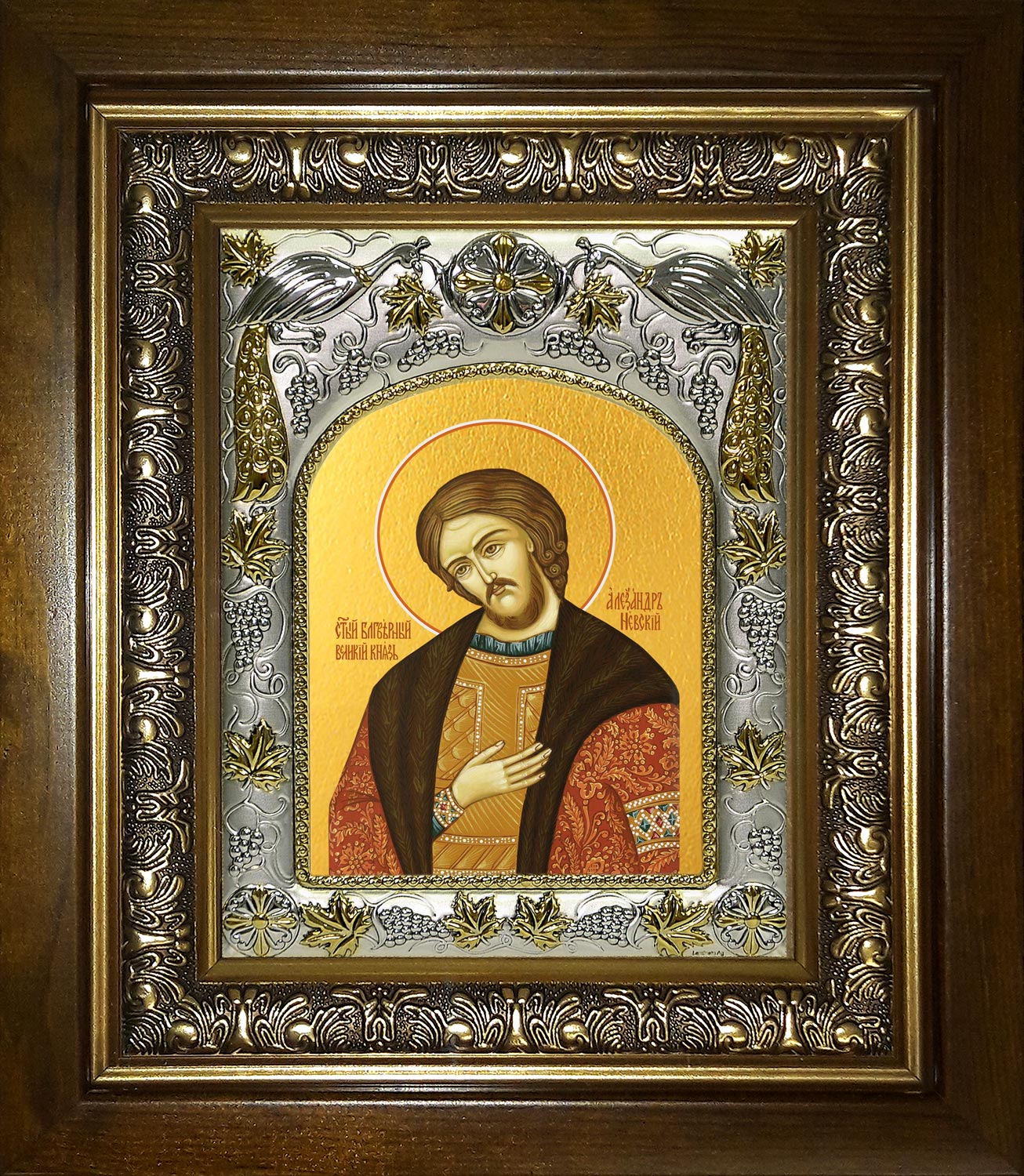 Икона освященная "Александр Невский, благоверный князь", в киоте 20x24 см