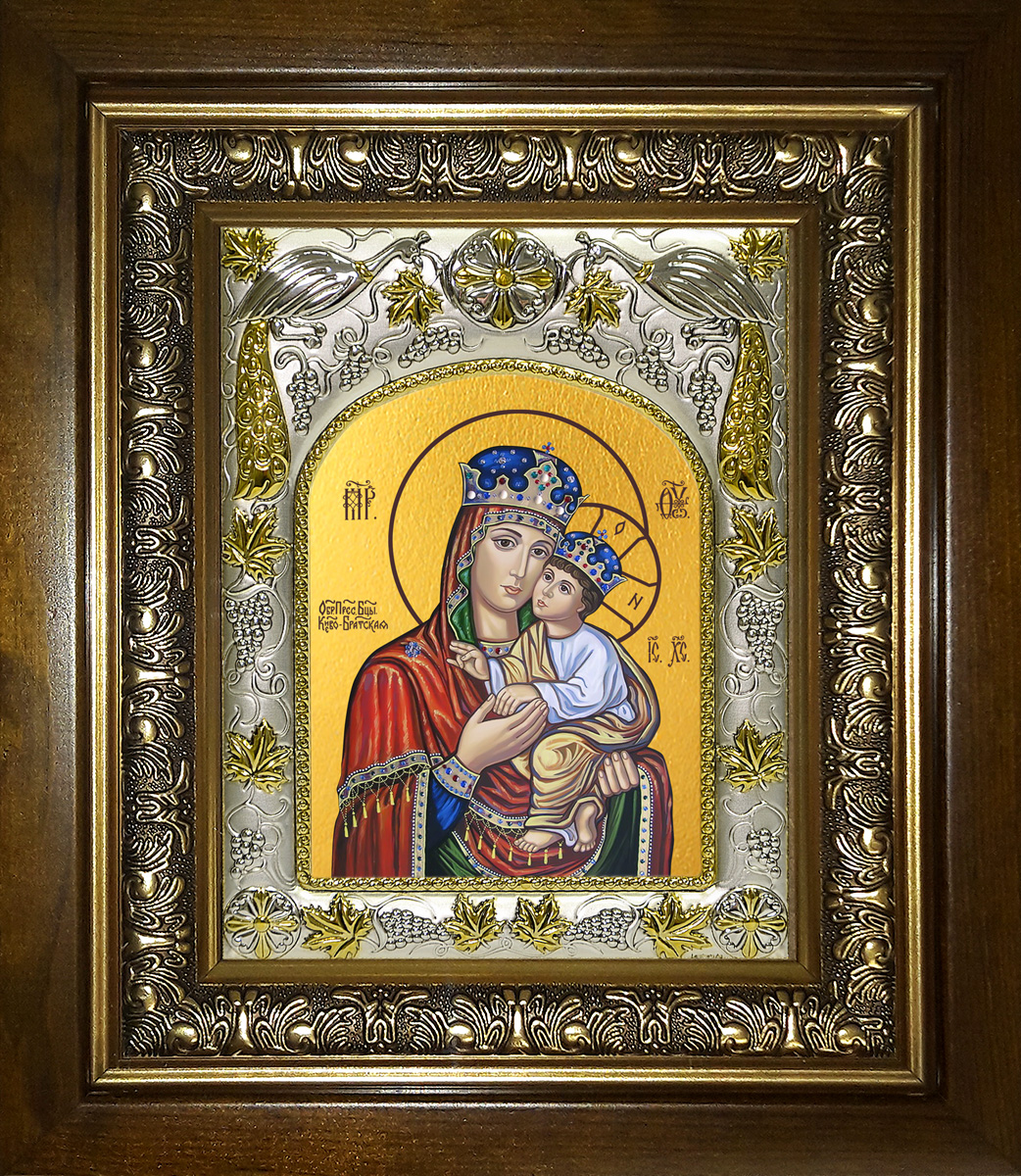 Икона освященная "Киево-Братская икона Божией Матери", в киоте 20x24 см
