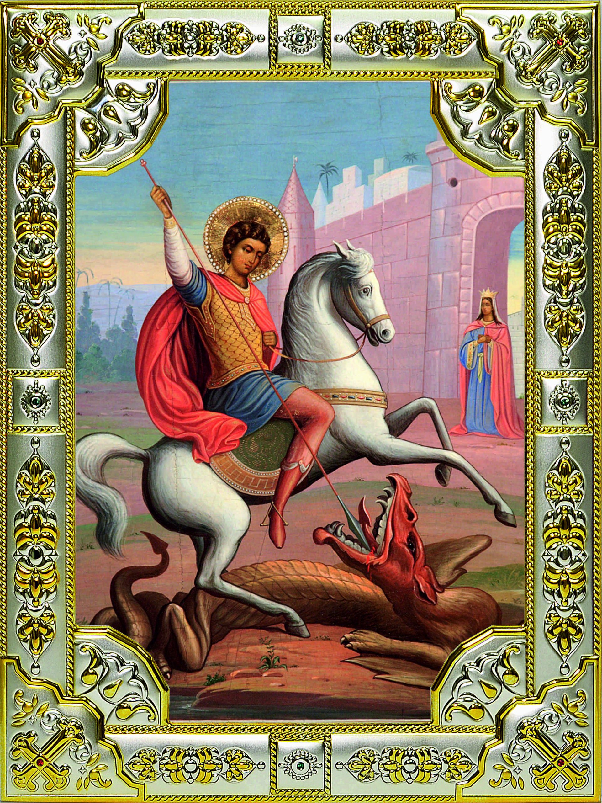 Икона освященная "Чудо Георгия о змие", 18x24 см, со стразами