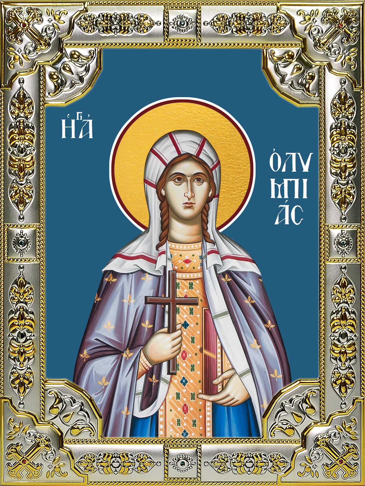 Икона освященная "Олимпиада Константинопольская диаконисса", 18x24 см, со стразами