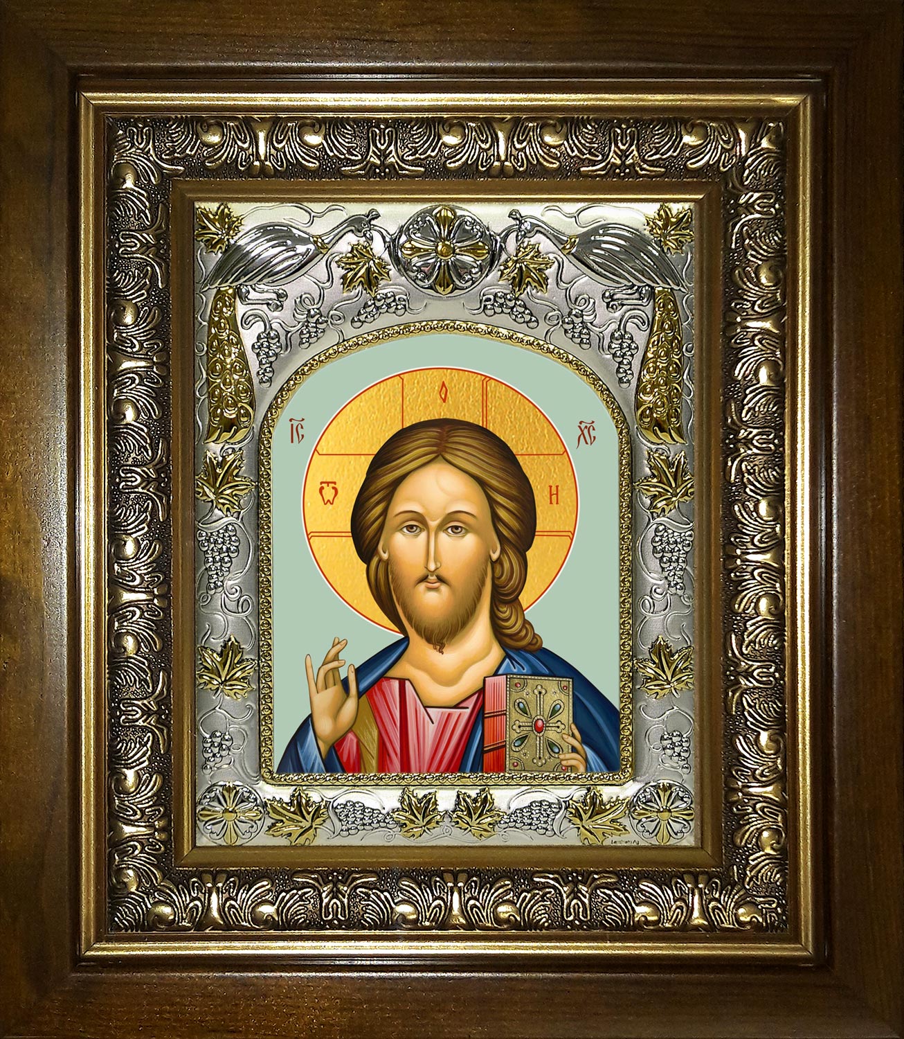 Икона освященная "Господь Вседержитель", в киоте 20x24 см