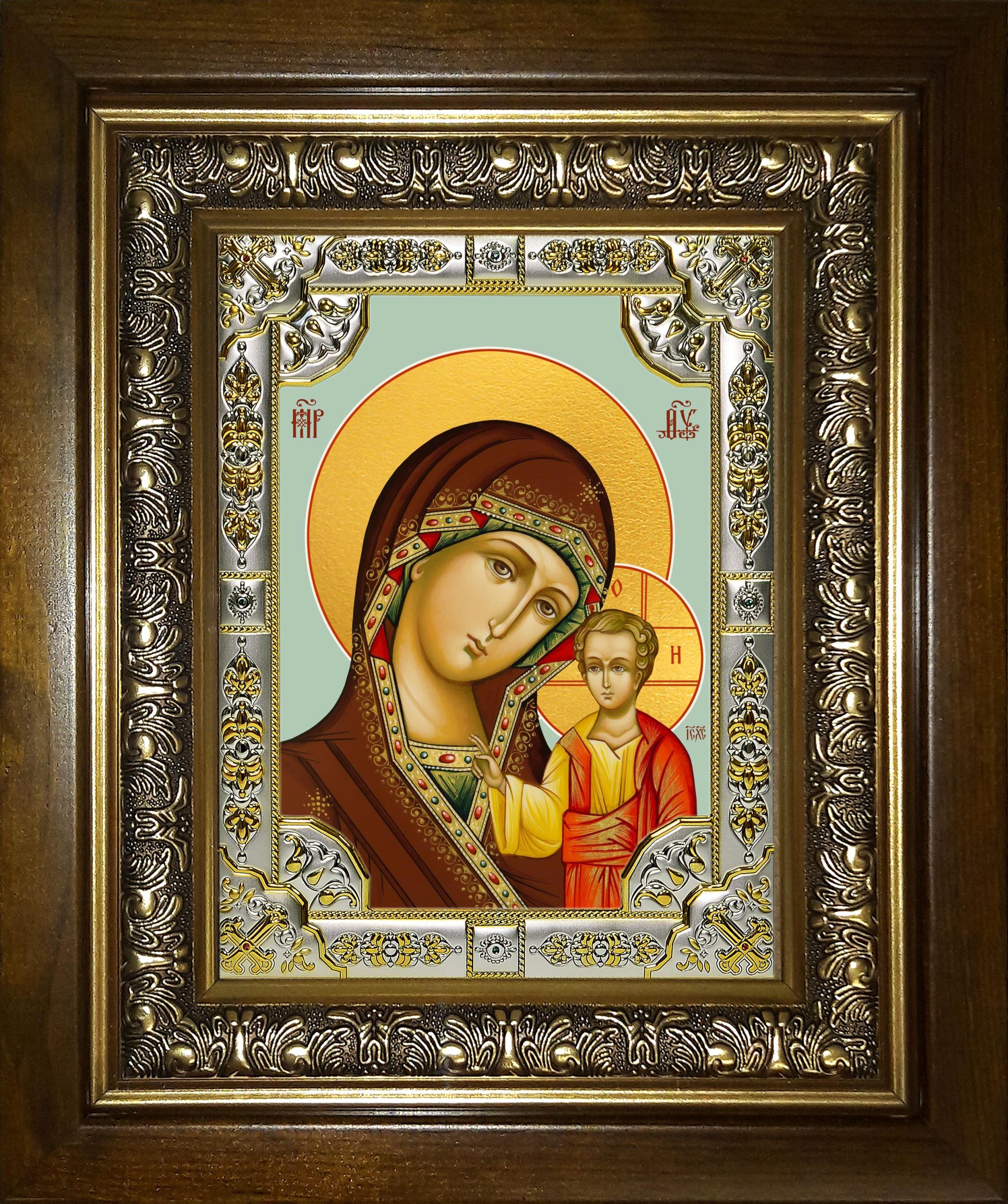 Икона освященная "Казанская икона Божией Матери", в киоте 24x30 см