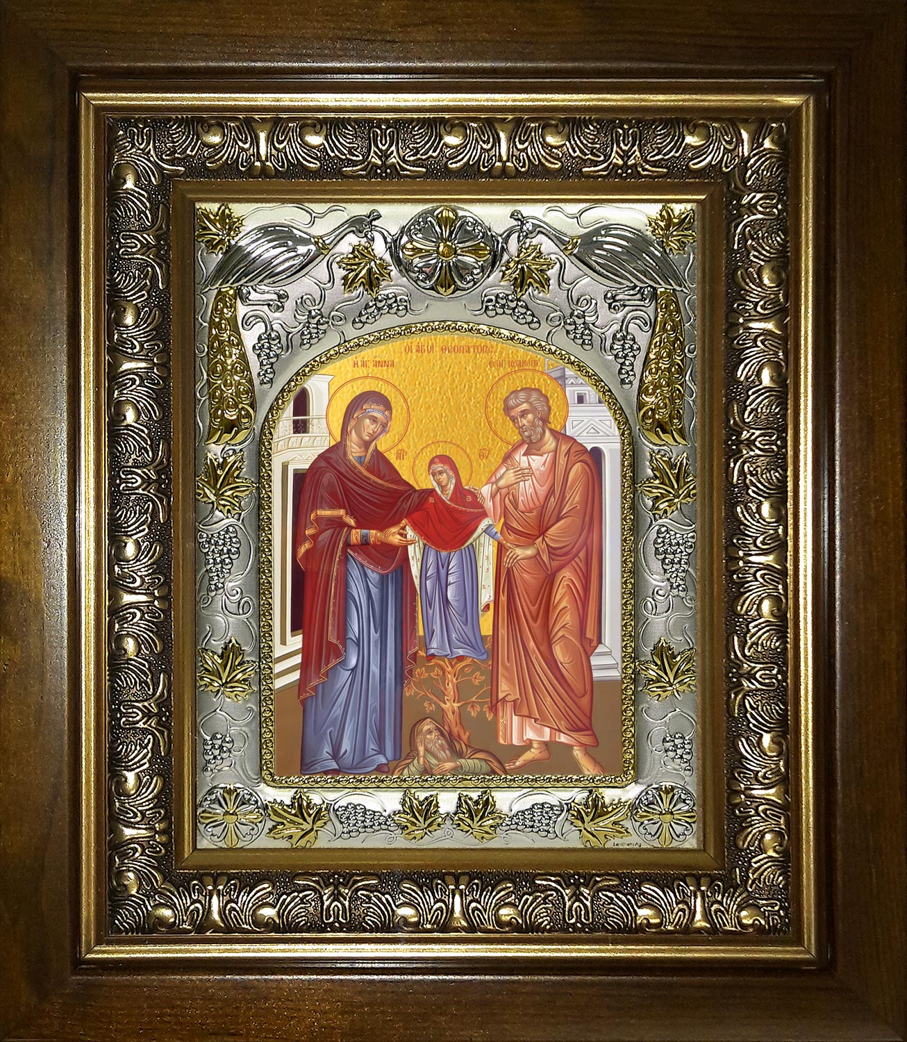 Икона освященная "Иоаким и Анна праведные богоотцы", в киоте 20x24 см