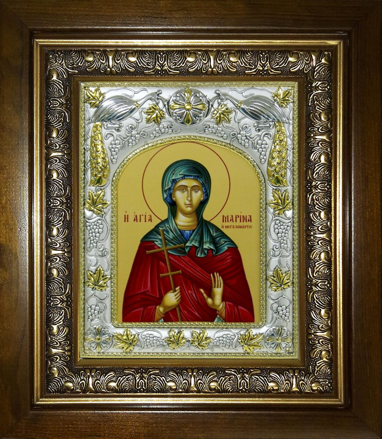 Икона освященная "Марина Антиохийская великомученица", в киоте 20x24 см