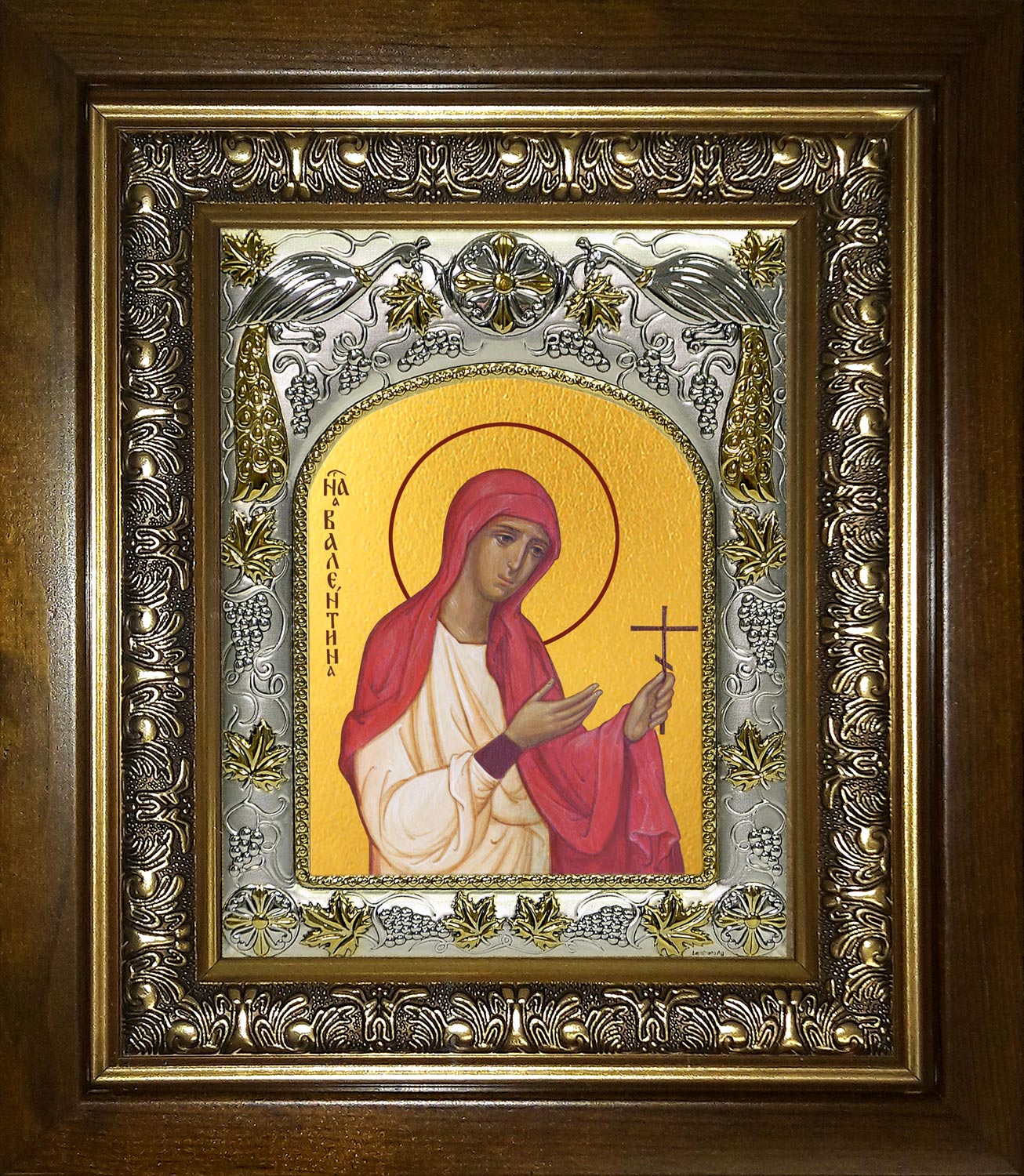 Икона освященная "Валентина Кесарийская мученица", в киоте 20x24 см