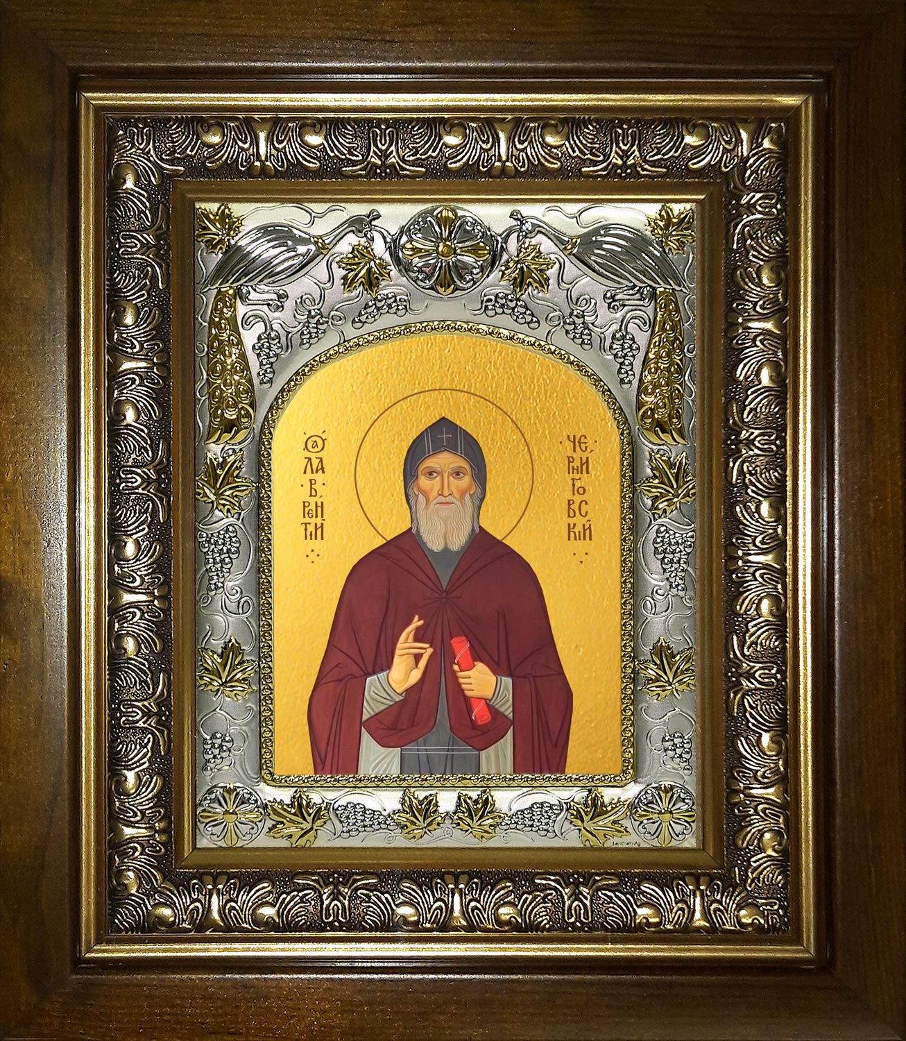 Икона освященная "Лаврентий Черниговский (Проскура), преподобный", в киоте 20x24 см