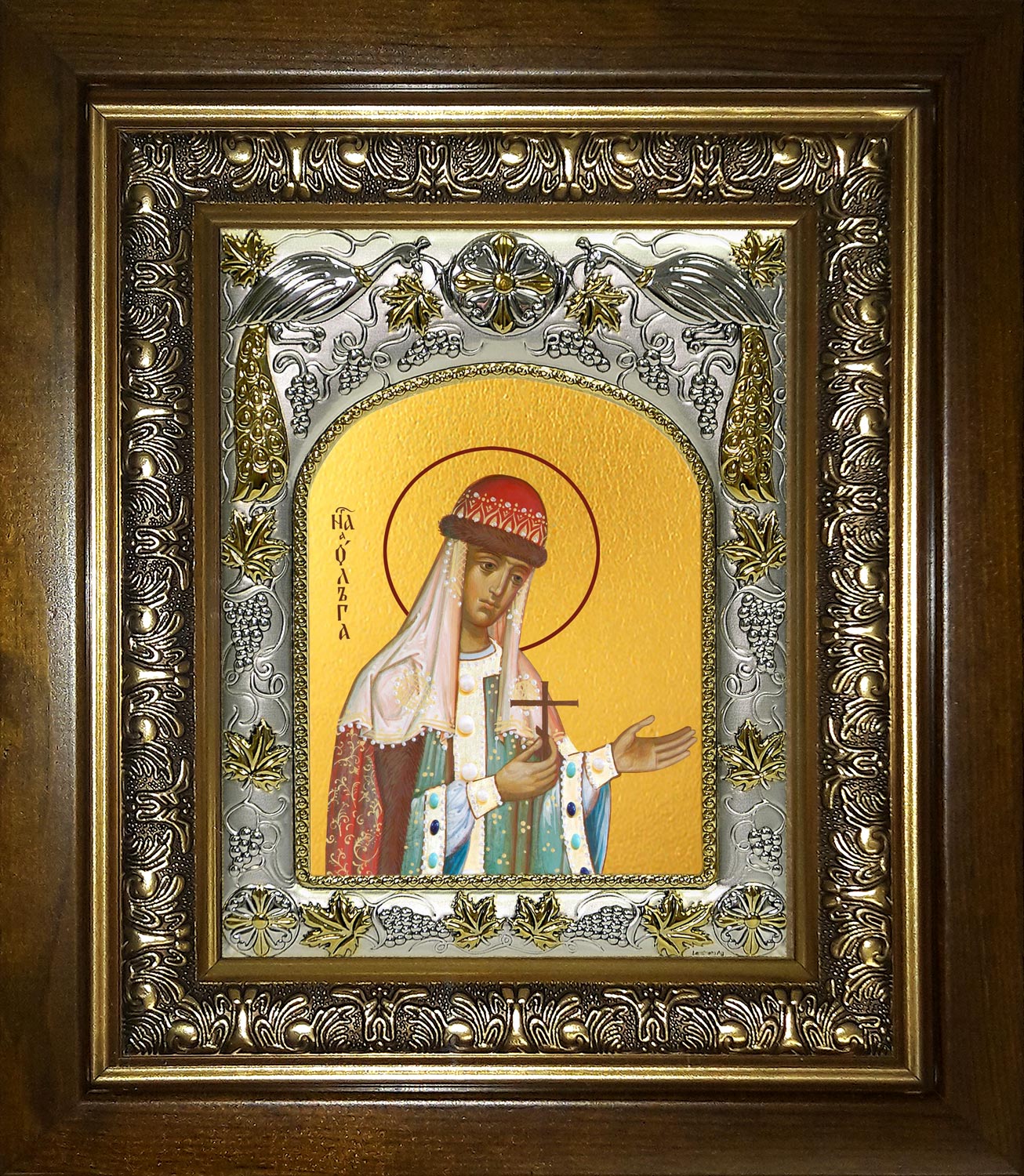 Икона освященная "Ольга равноапостольная великая княгиня", в киоте 20x24 см