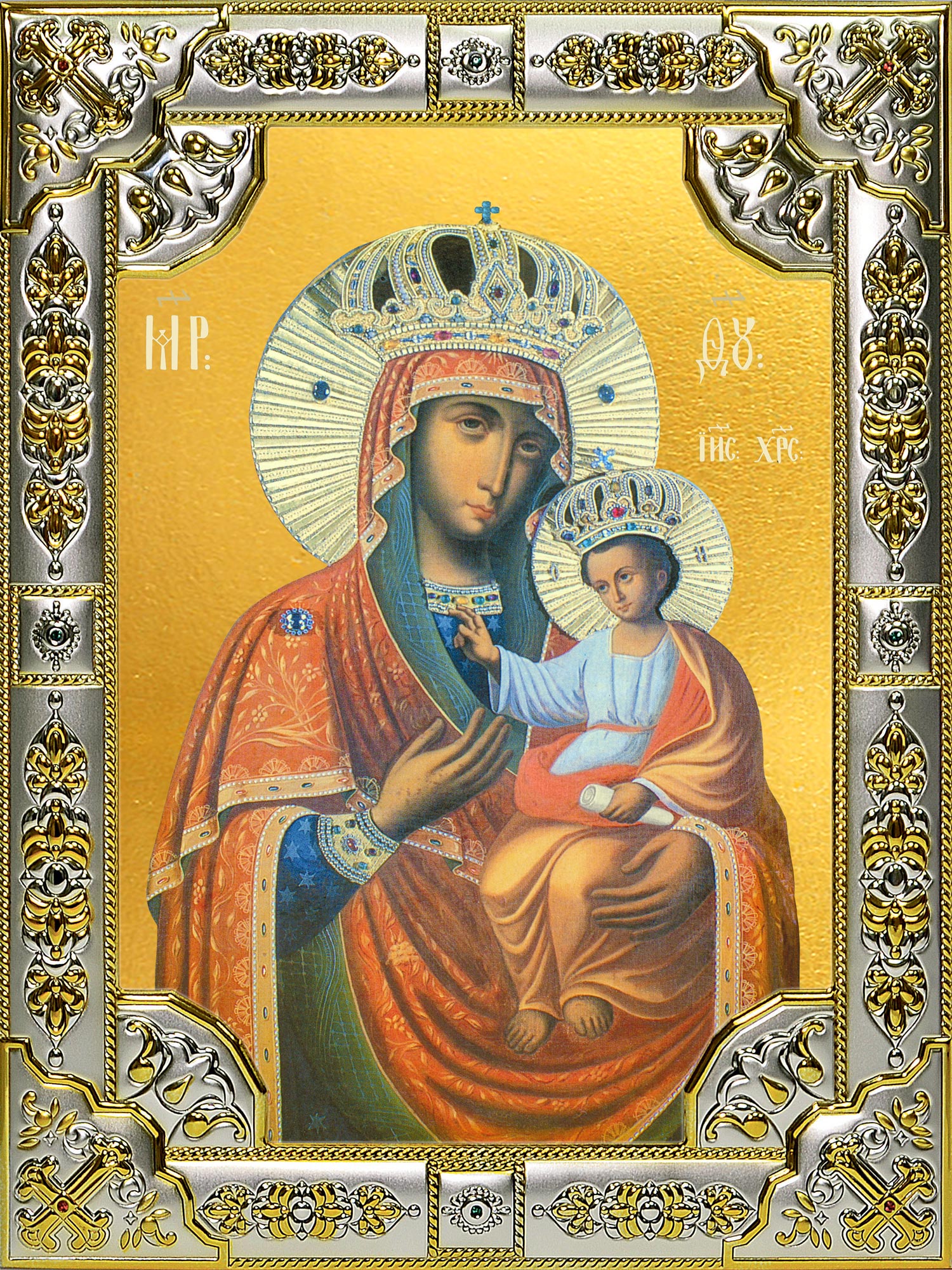 Икона освященная "Черниговская икона Божией Матери", 18x24 см, со стразами