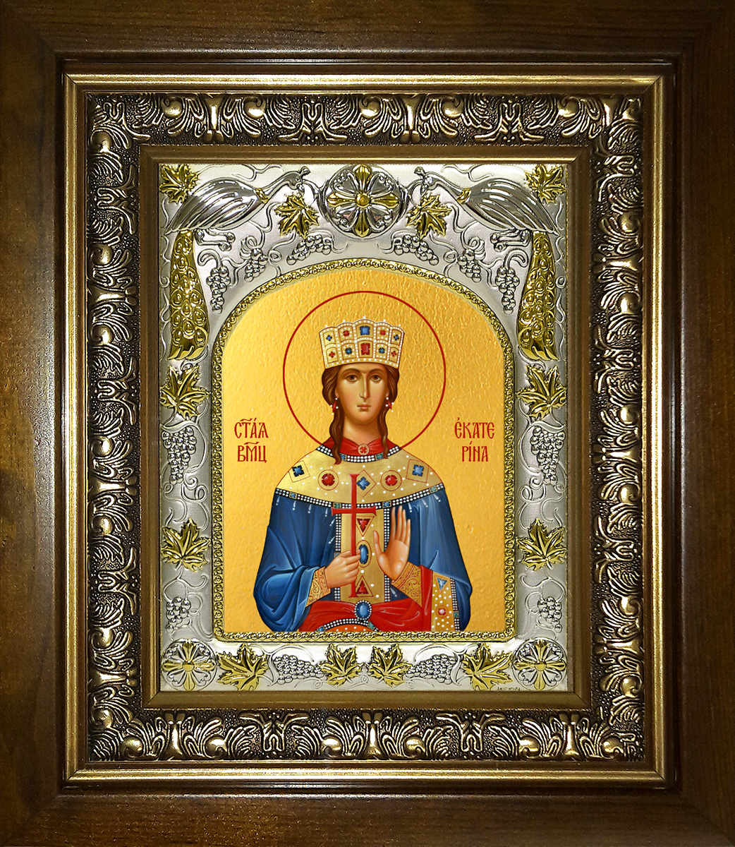 Икона освященная "Екатерина Александрийская, великомученица", в киоте 20x24 см