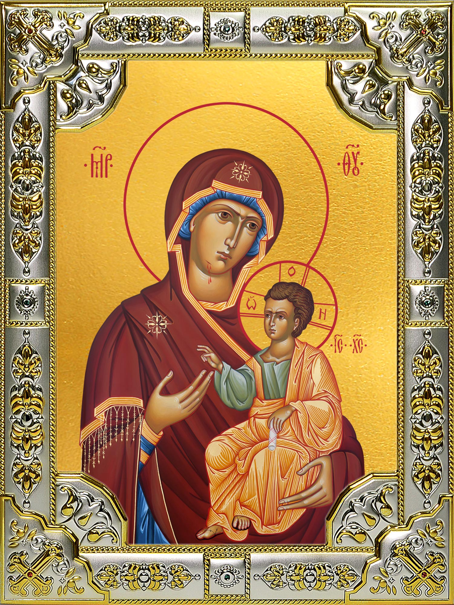 Икона освященная "Иверская икона Божией Матери", 18x24 см, со стразами