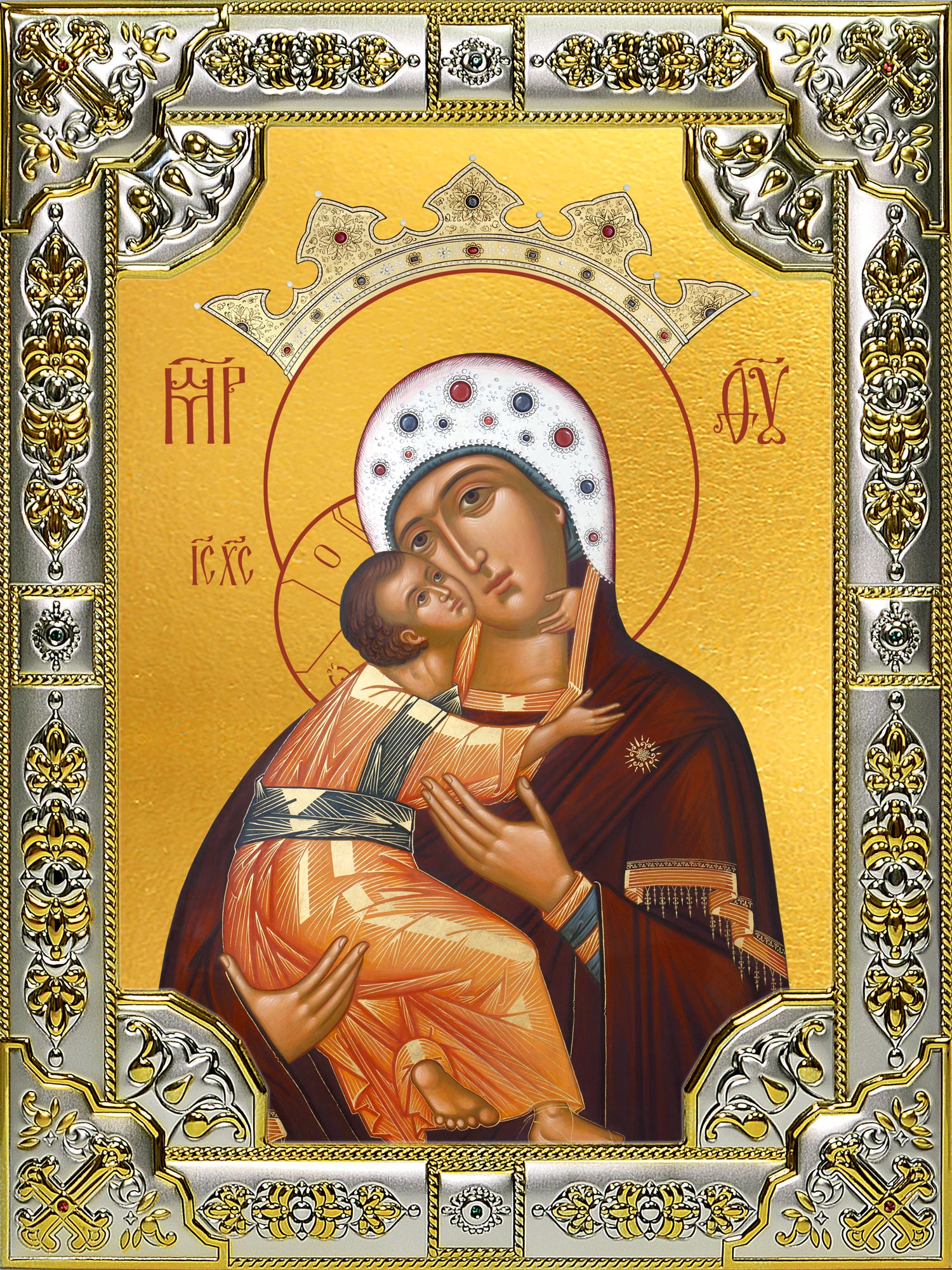 Икона освященная "Владимирская икона Божией Матери", 18x24 см, со стразами
